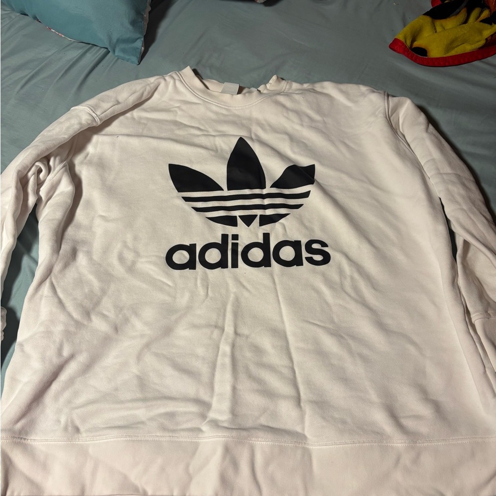 Adidas White Crewneck with Black Trefoil Logo